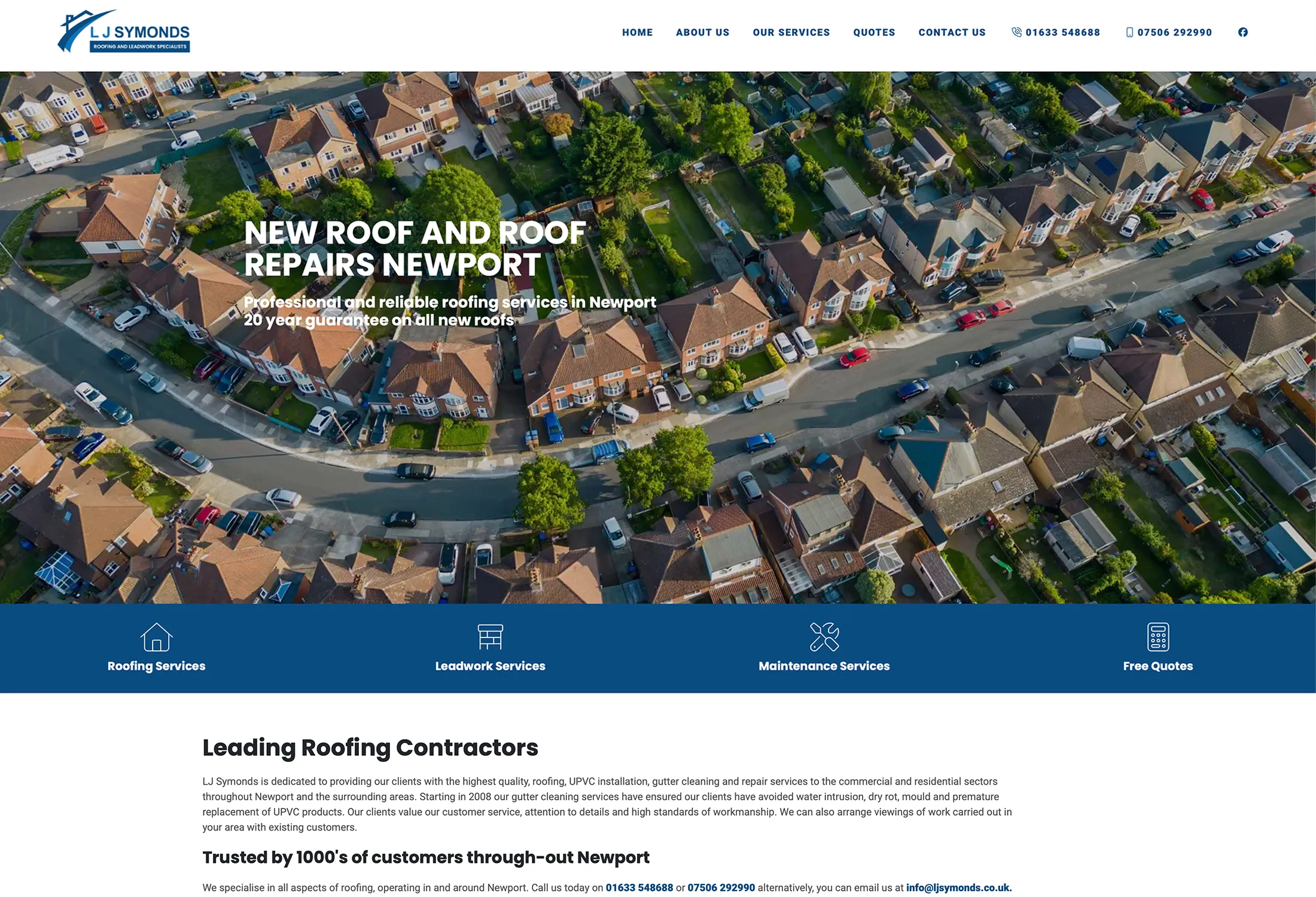 LJ Symonds Roofing website development  